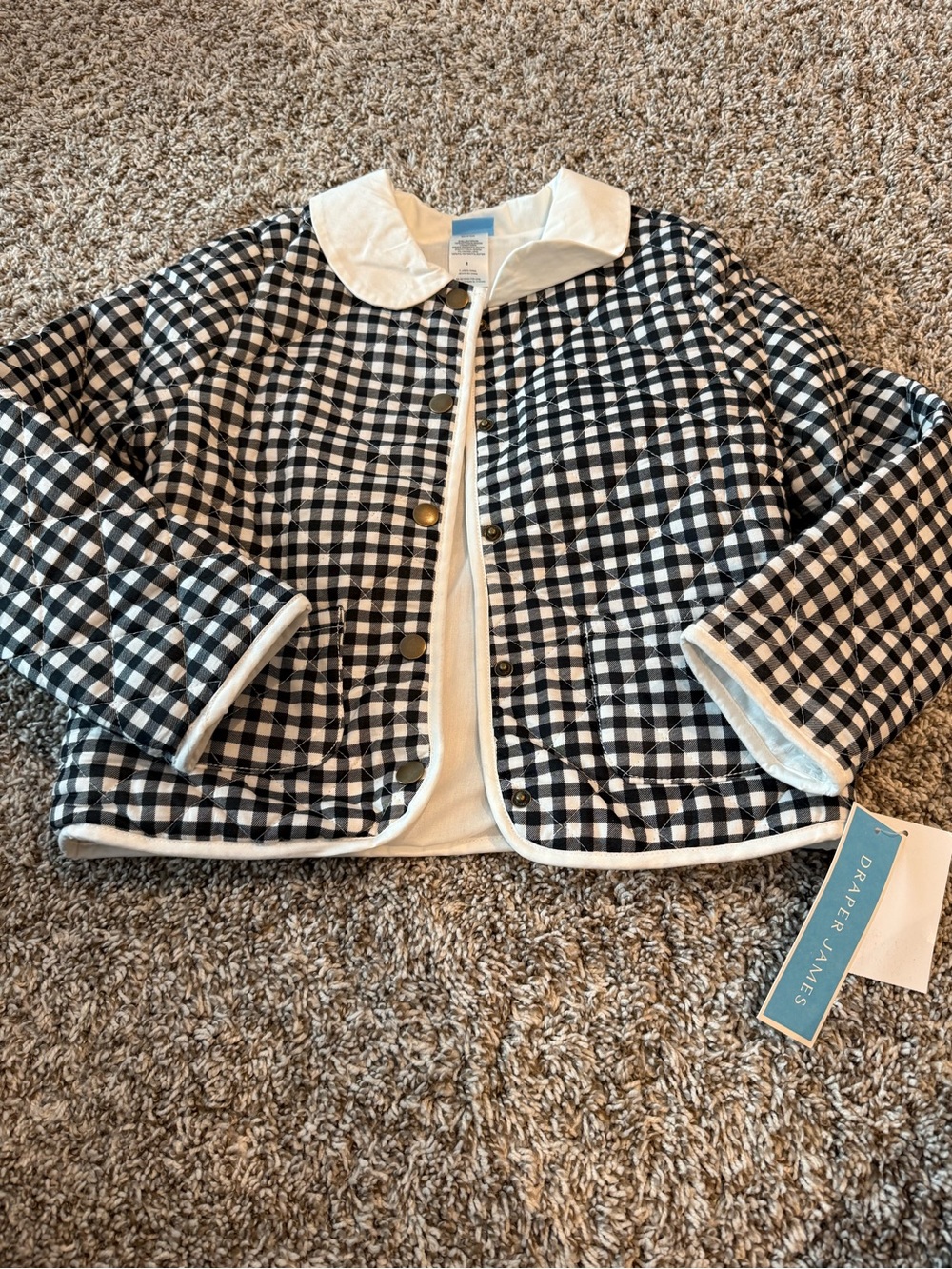 Draper James Black and White Gingham Quilted Jacket - Kids
